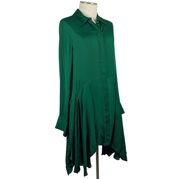 alice+olivia Avita Shirtdress Long Sleeve Above Knee Asymmetric Hem Green M NWT - Picture 8 of 14
